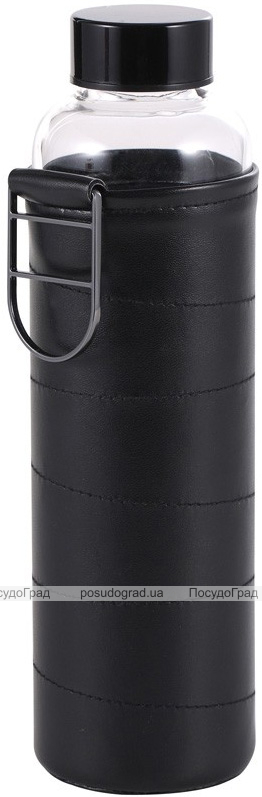 Бутылка для воды Bergner Blacky 600мл, стеклянная, черный чехол