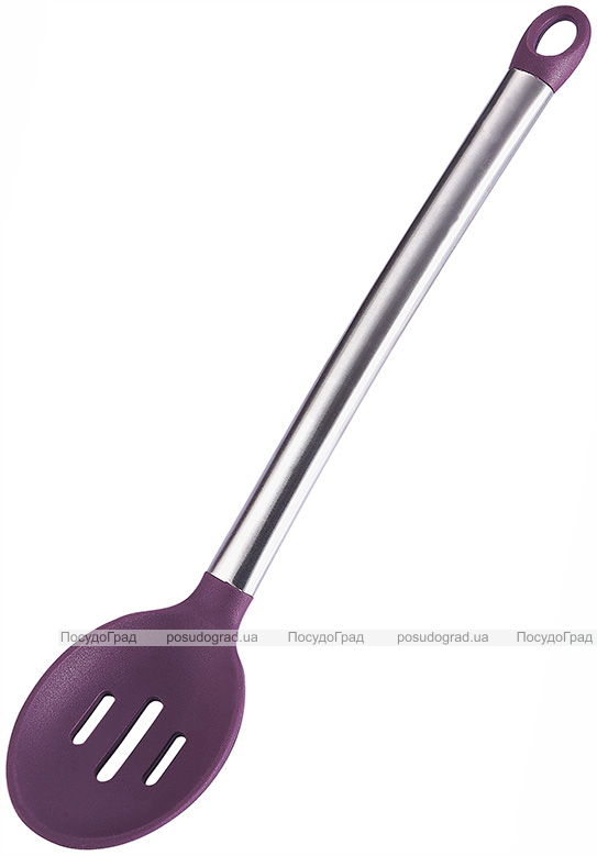 Шумівка вузька Bergner Flex Kitchen 34см силіконова зі сталевою ручкою, фіолетова