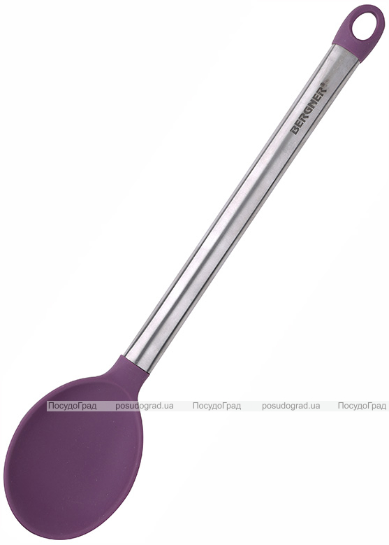 Ложка кухарська Bergner Flex Kitchen 34см силіконова зі сталевою ручкою, фіолетова