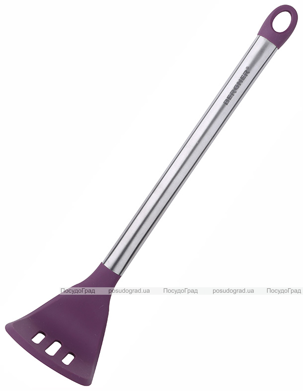 Картоплем'ялка Bergner Flex Kitchen 31см силіконова зі сталевою ручкою, фіолетова