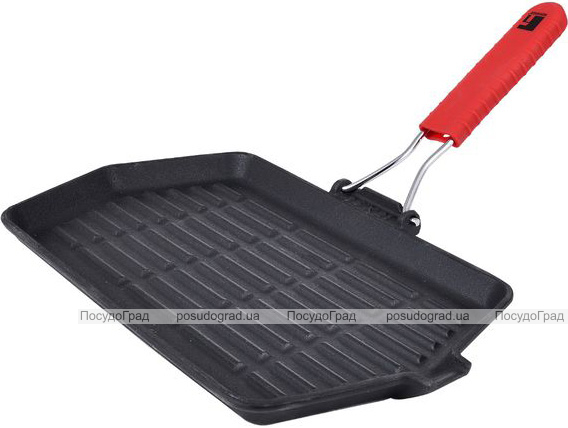 Сковорода-гриль Bergner BBQ 34.3х20.4x2см, чавун, складна силіконова ручка