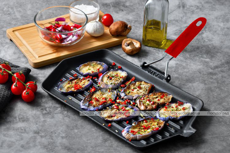 Сковорода-гриль Bergner BBQ 34.3х20.4x2см, чавун, складна силіконова ручка