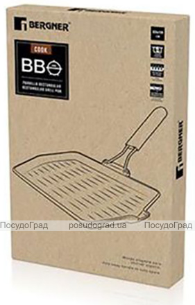 Сковорода-гриль Bergner BBQ 34.3х20.4x2см, чавун, складна силіконова ручка