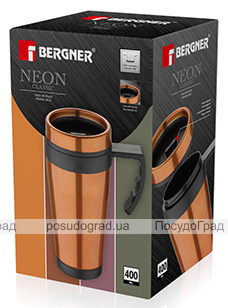 Термокружка Bergner Neon Orange 400мл с силиконовой накладкой и ручкой