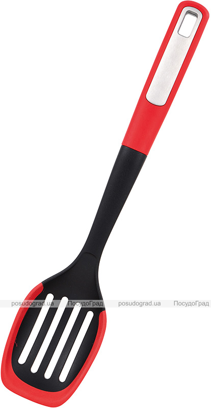 Ложка поварская с прорезями Bergner Mars 34х7х4см, нейлон, черно-красный