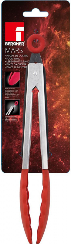 Щипці Bergner Mars 27х3.5х4см нержавіюча сталь+силікон, червоний
