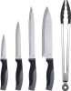 Набор кухонных ножей Bergner In-Black, 4 ножа и щипцы, нержавеющая сталь
