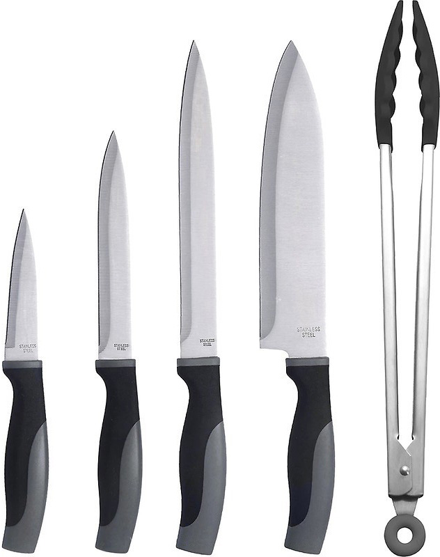 Набір кухонних ножів Bergner In-Black, 4 ножі та щипці, нержавіюча сталь