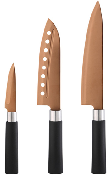 Набір 3 кухонні ножі Bergner Samurai Сopper нержавіюча сталь