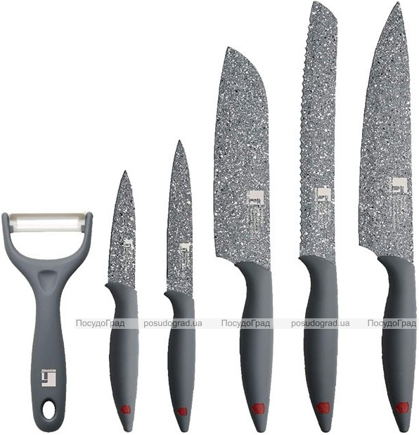 Набор 5 кухонных ножей Bergner Star с мраморным покрытием и овощечистка