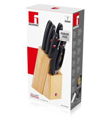Набор кухонных ножей Bergner Reliant 5 ножей, ножницы и деревянная колода 83BK