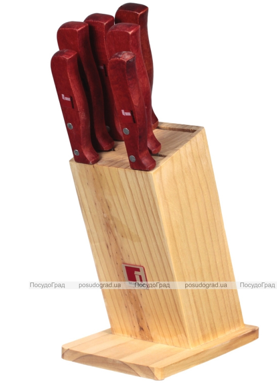 Набор кухонных ножей Bergner Reliant-3 5 ножей, топорик и деревянная колода 88RD