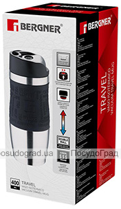 Термокружка Bergner Vacuum Travel Black 400мл с силиконовой накладкой