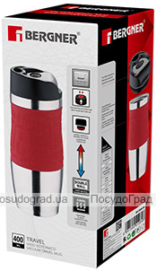 Термокружка Bergner Vacuum Travel Red 400мл с силиконовой накладкой