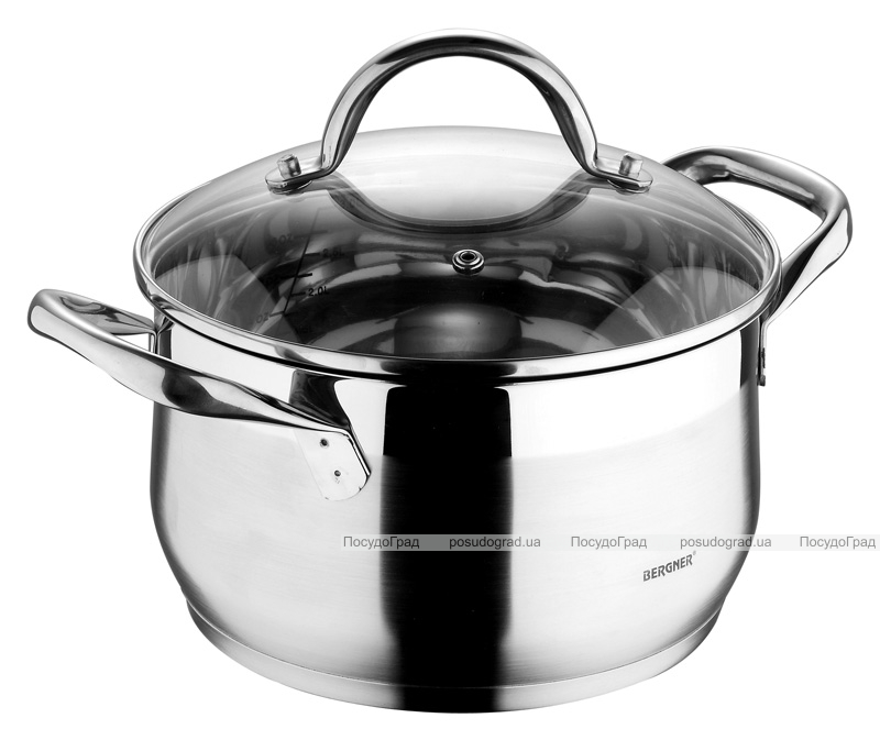 Кастрюля Bergner Gourmet 3.5л из нержавеющей стали со стеклянной крышкой