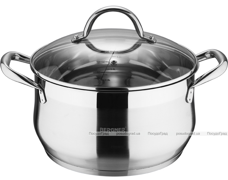 Кастрюля Bergner Gourmet 6л из нержавеющей стали со стеклянной крышкой