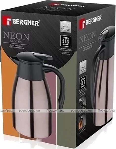 Термокувшин Bergner Hot Drink 1.5л, розовый металлик