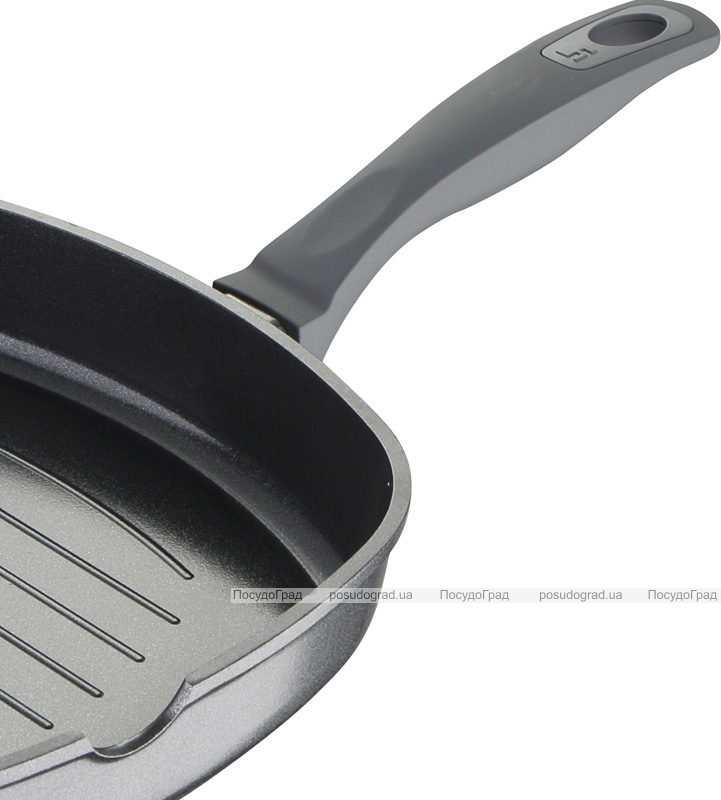 Сковорода-гриль Bergner Titan-Gray 28х28см литой алюминий с силиконовой ручкой