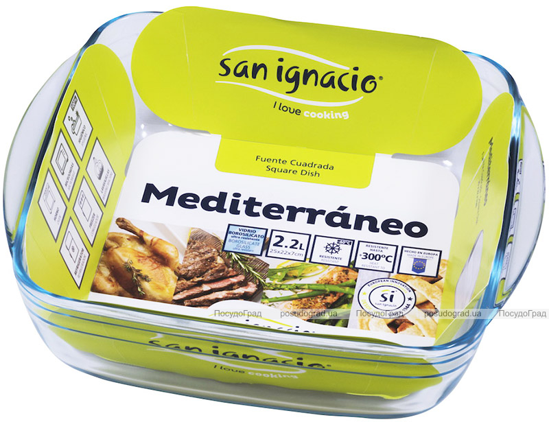 Форма для запікання Bergner San Ignacio Mediterraneo скляна 25х22х7см, прямокутна
