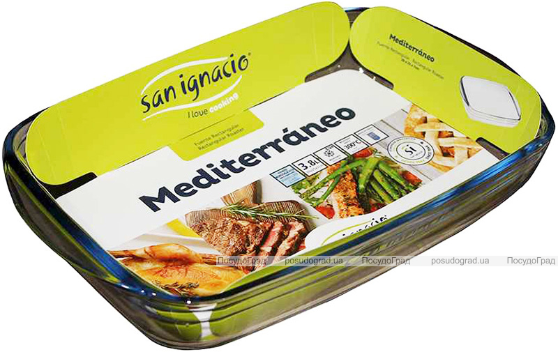 Форма для запекания Bergner San Ignacio Mediterraneo стеклянная 39х25см, прямоугольная