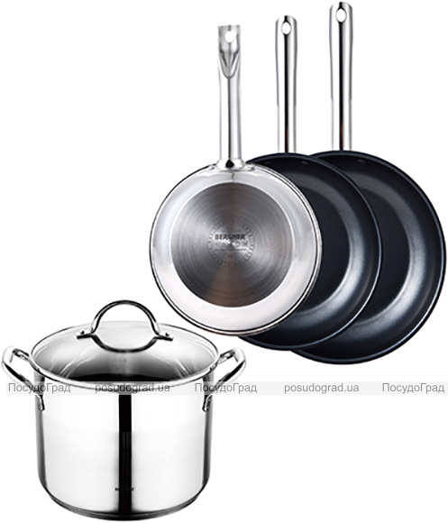 Набор 3 сковороды и кастрюля 8.2л Bergner Gourmet из нержавеющей стали