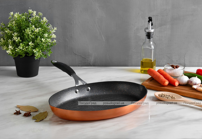 Сковорода-гриль Bergner Copper 32х22x5.4см з антипригарним покриттям, мідний