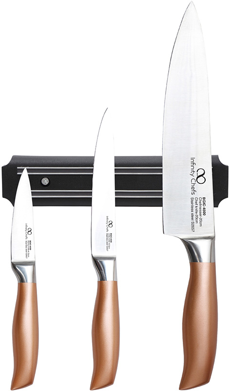 Набор 3 кухонных ножа Bergner Infinity Chefs на магнитной планке