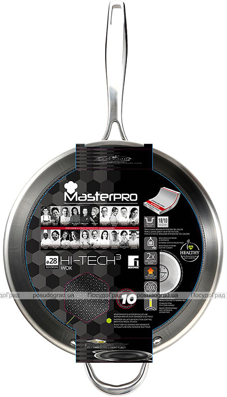 Сковорода-вок MasterPro Hi-tech3 Ø28см из нержавеющей стали с антипригарным покрытием