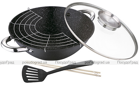 Вок Bergner Master Pro Ø28см с аромакрышкой, с решеткой и аксессуарами