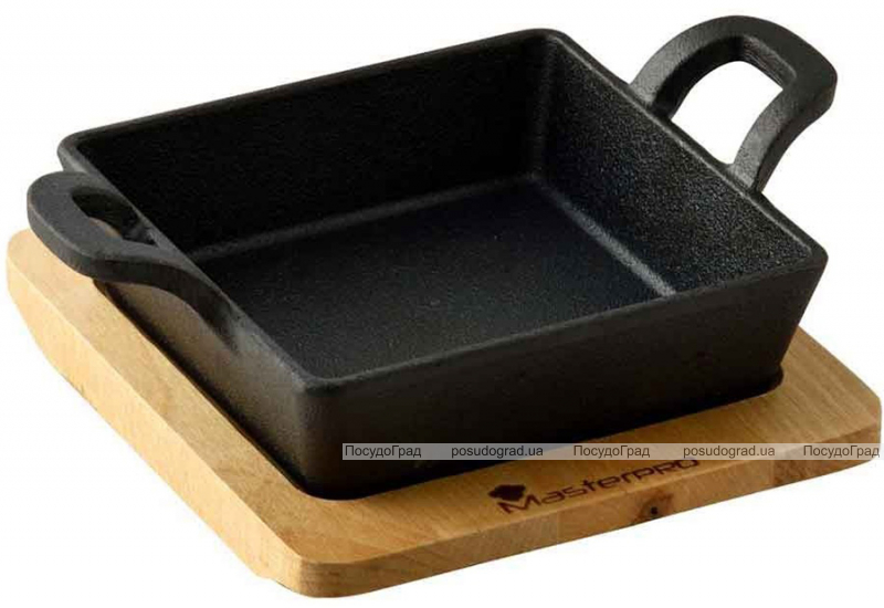 Гриль-панель чавунна Bergner MasterPro Cook And Share 12.6х18.5х3.6см на дерев'яній підставці
