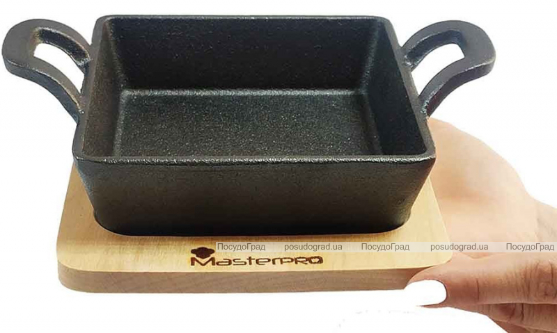 Гриль-панель чавунна Bergner MasterPro Cook And Share 12.6х18.5х3.6см на дерев'яній підставці