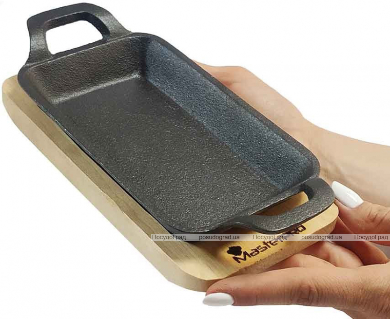 Гриль-панель чавунна Bergner MasterPro Cook And Share 17х10х2.5см на дерев'яній підставці