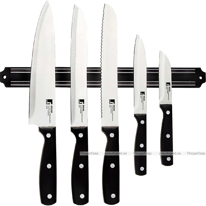 Набір 5 ножів Bergner MasterPro Gourmet Pepe на магнітній планці