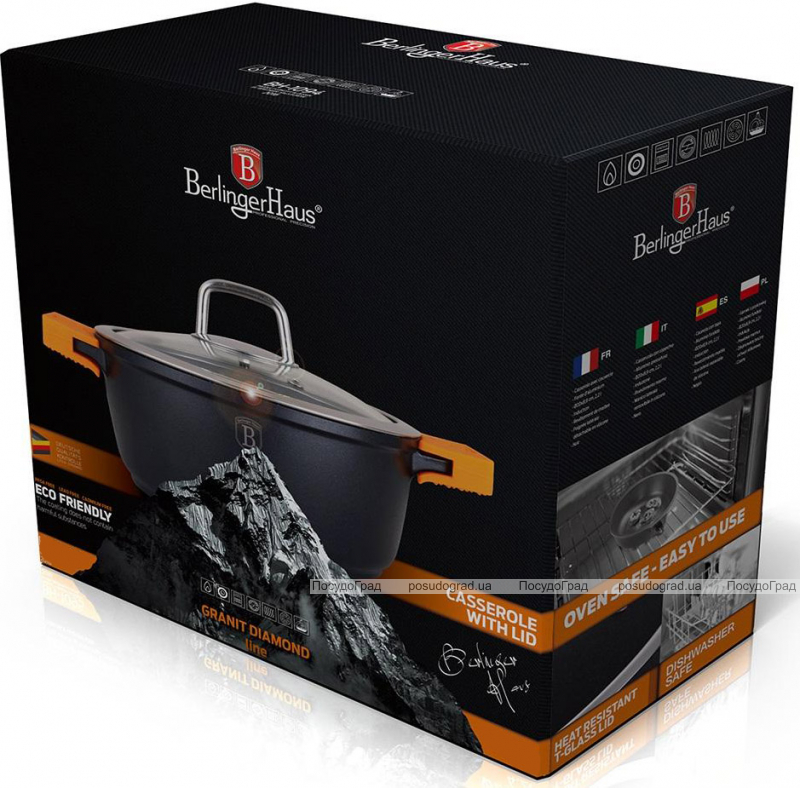 Кастрюля Berlinger Haus Granit Diamond 8.5л со съемными силиконовыми ручками