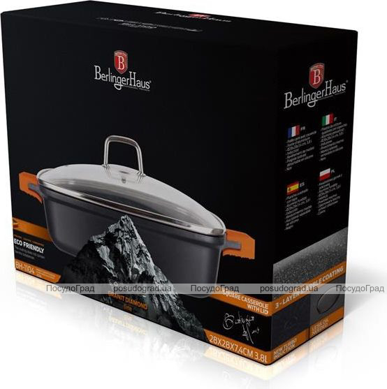 Сотейник Berlinger Haus Granit Diamond 28х28x7.4см, 3.8л с крышкой, квадратный