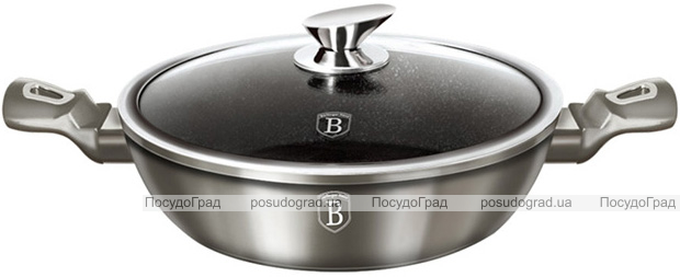 Сотейник Berlinger Haus Carbon Ø32см со стеклянной крышкой, мраморное покрытие