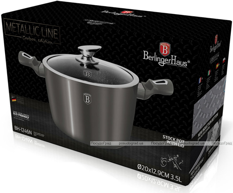 Кастрюля высокая Berlinger Haus Carbon 3.5л, мраморное антипригарное покрытие