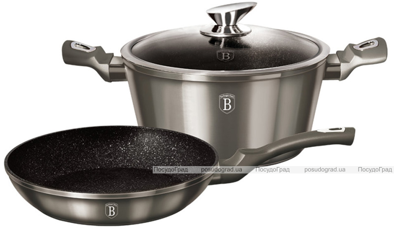 Набор Berlinger Haus Carbon сковорода Ø24см, кастрюля 4.1л с крышкой, мраморное антипригарное покрытие