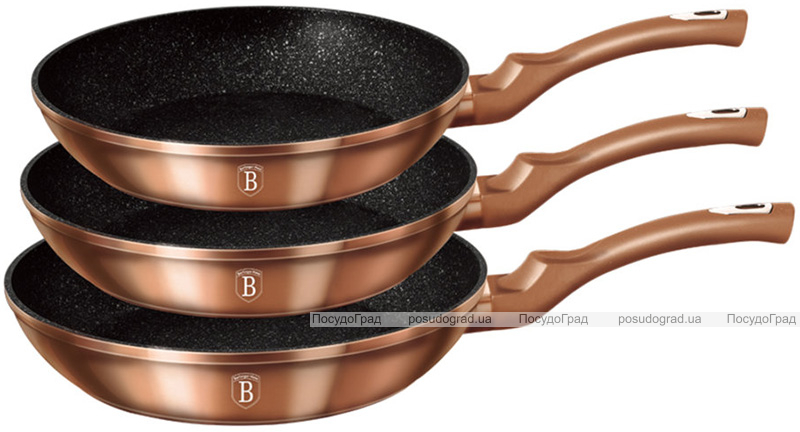 Набор 3 сковороды Berlinger Haus Rose Gold Ø20см, Ø24см, Ø28см