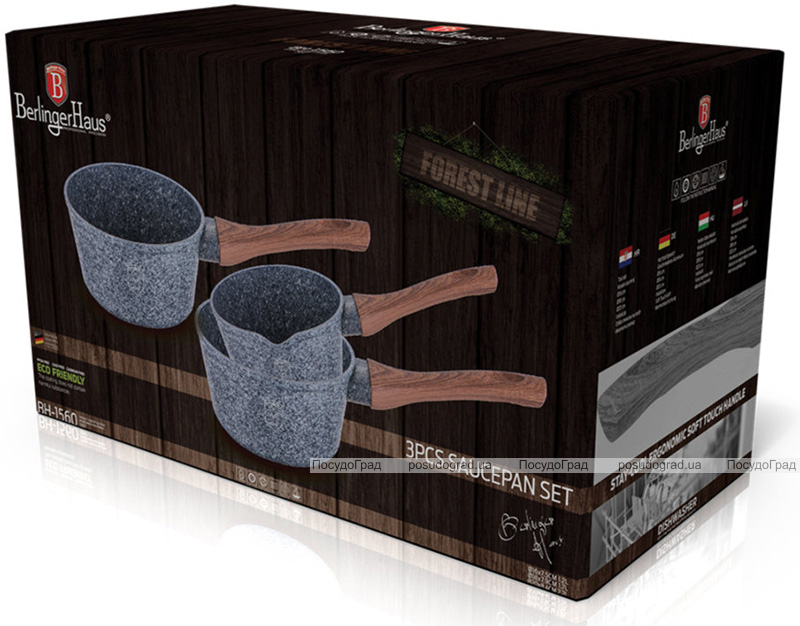 Набір 3 ковша Berlinger Haus Forest Line 1.2л, 1.7л, 2.2л, гранітне антипригарне покриття