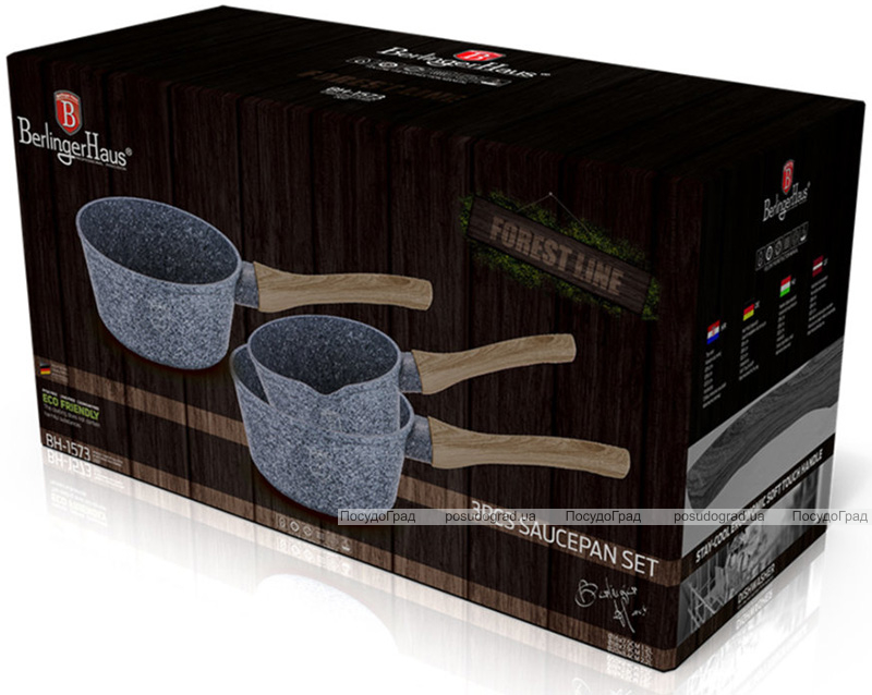 Набір 3 ковша Berlinger Haus Forest Line Light 1.2л, 1.7л, 2.2л, гранітне антипригарне покриття