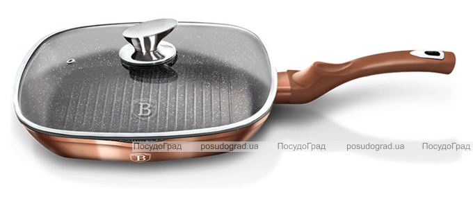 Сковорода-гриль Berlinger Haus Rose Gold 28х28см с крышкой, индукционная с антипригарным покрытием