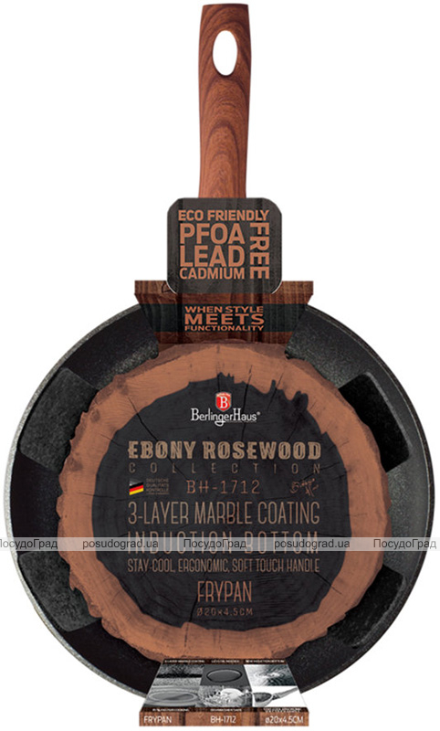 Сковорода Berlinger Haus Ebony Rosewood Ø20см, мармурове антипригарне покриття