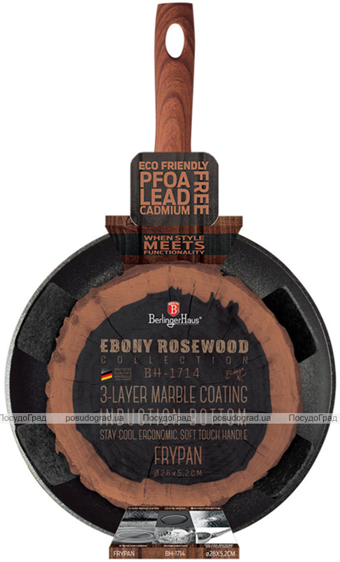 Сковорода Berlinger Haus Ebony Rosewood Ø28см, мармурове антипригарне покриття