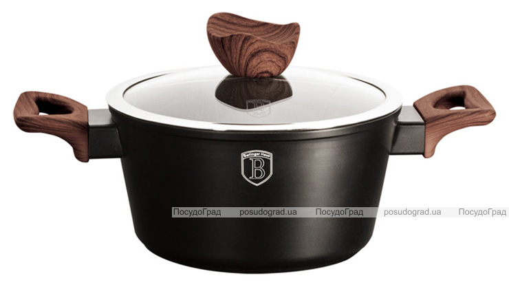 Каструля Berlinger Haus Ebony Rosewood 4.1л з кришкою, мармурове антипригарне покриття