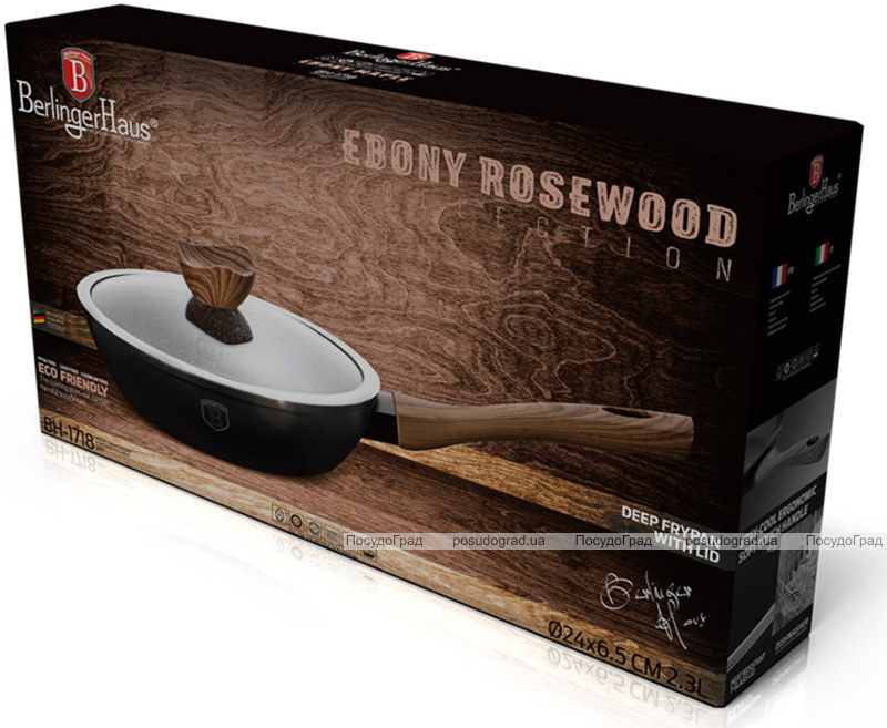 Глибока сковорода Berlinger Haus Ebony Rosewood Ø24см (2.3л) з кришкою, мармурове антипригарне покриття
