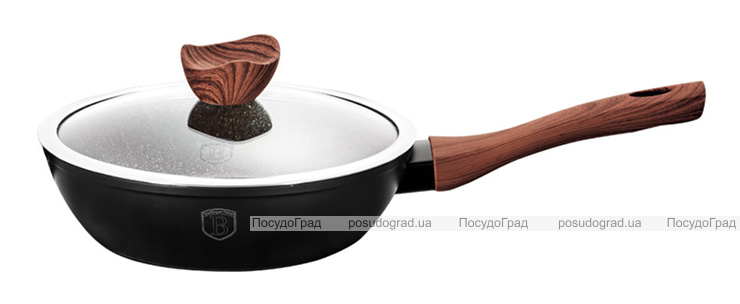 Глибока сковорода Berlinger Haus Ebony Rosewood Ø24см (2.3л) з кришкою, мармурове антипригарне покриття