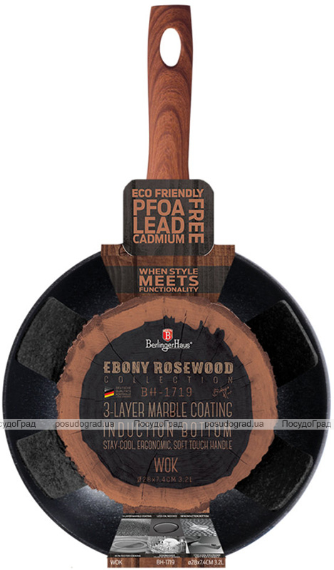 ВОК-сковорода Berlinger Haus Ebony Rosewood Ø28см (3.2л), мармурове антипригарне покриття