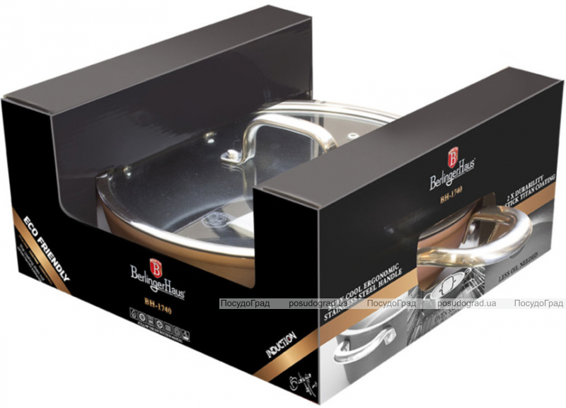 Сотейник Berlinger Haus Bronze Titan Ø28см з титановим покриттям, з кришкою
