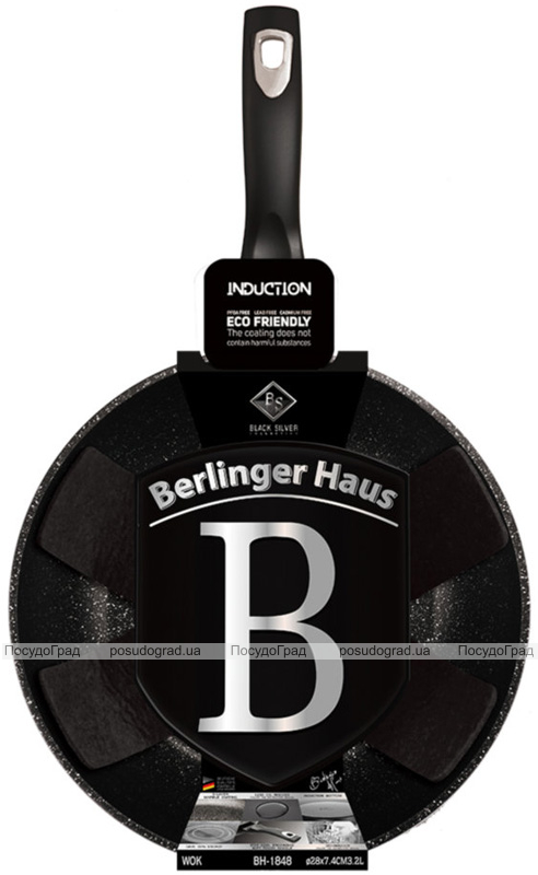 Сковорода-вок Berlinger Haus Black Silver Ø28см, мраморное покрытие